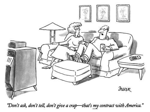 "Don't ask, don't tell, don't give a crap  - that's my contract with America."