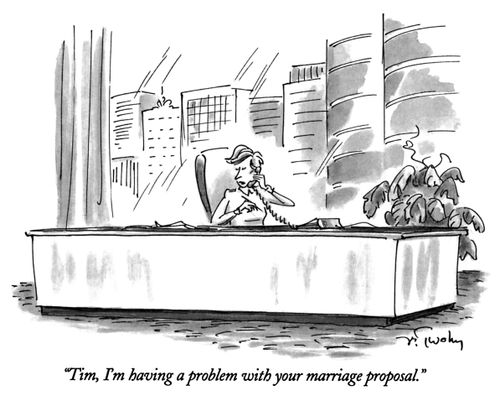 "Tim, I'm having a problem with your marriage proposal."