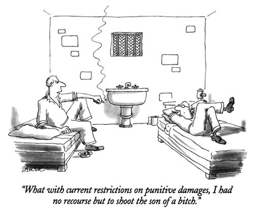 "What with current restrictions on punitive damages, I had no recourse but to shoot the son of a bitch."