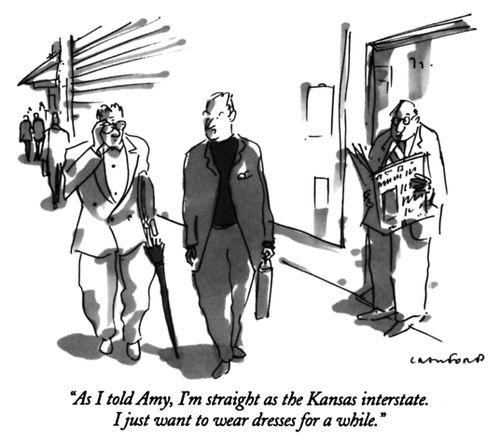 "As I told Amy, I'm straight as the Kansas interstate. I just want to wear dresses for a while."