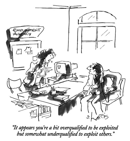 "It appears you're a bit overqualified to be exploited but somewhat underqualified to exploit others."