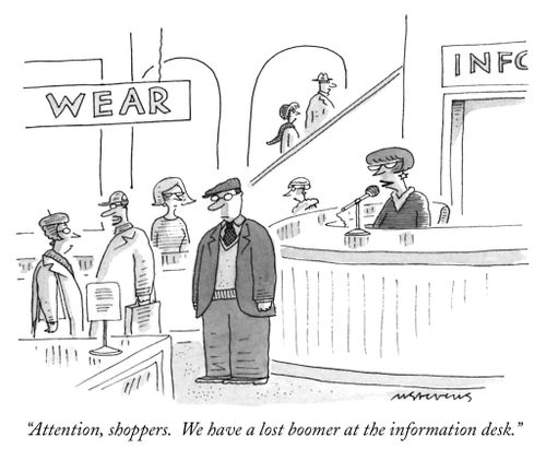 "Attention, shoppers. We have a lost boomer at the information desk."