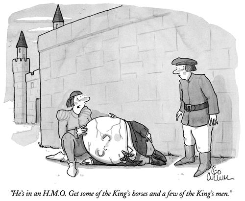 "He's in an H.M.O. Get some of the King's horses and a few of the King's men."