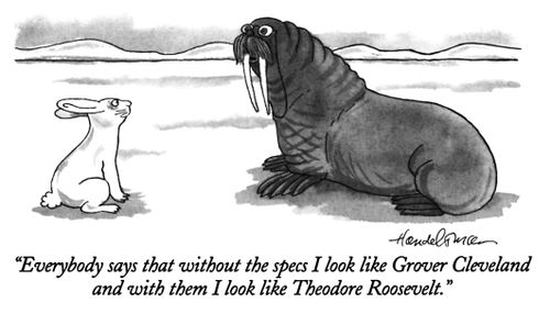 "Everybody says that without the specs I look like Grover Cleveland and with them I look like Theodore Roosevelt."
