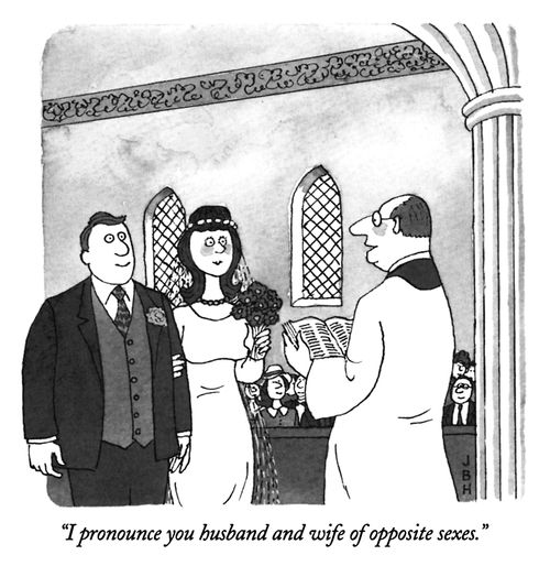 "I pronounce you husband and wife of opposite sexes."