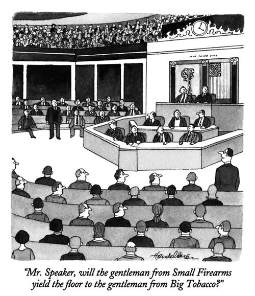 "Mr. Speaker, will the gentleman from Small Firearms yield the floor to the gentleman from the Big Tobacco?"