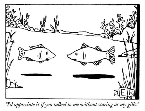 "I'd appreciate it if you talked to me without staring at my gills."