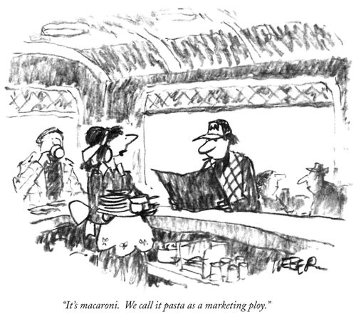 "It's macaroni. We all it pasta as a marketing ploy."