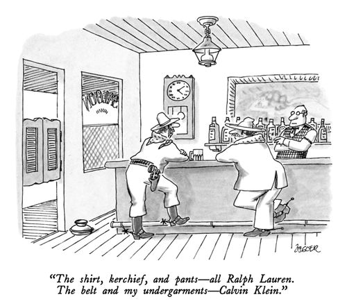 "This shirt, kerchief, and pants – all Ralph Lauren. The belt and my undergarments – Calvin Klein."