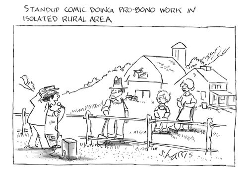 Standup comic doing pro-bono work in isolated rural area