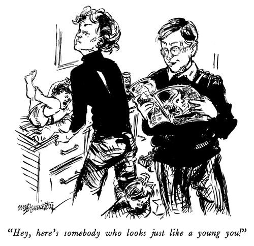 "Hey, here's someone who looks just like a young you!"