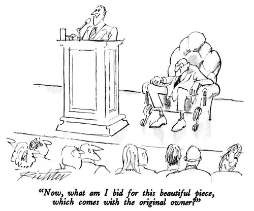 "Now, what am I bid for this beautiful piece, which comes with the original owner?"