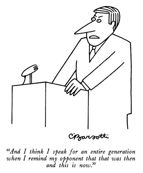 "And I think I speak for an entire generation when I remind my opponent that that was then and this is now."