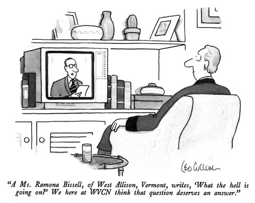 "A Ms. Ramona Bissell of West Allison, Vermont, writes, 'What the hell is going on?' We here at WVCN think that question deserves an answer."