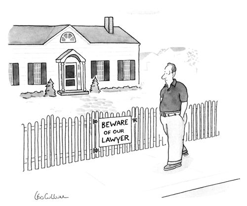 Many walks past "Beware of our lawyer".