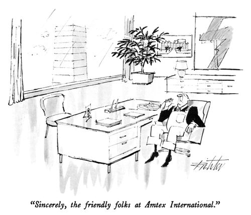 "Sincerely, the friendly folks at Amtex International."