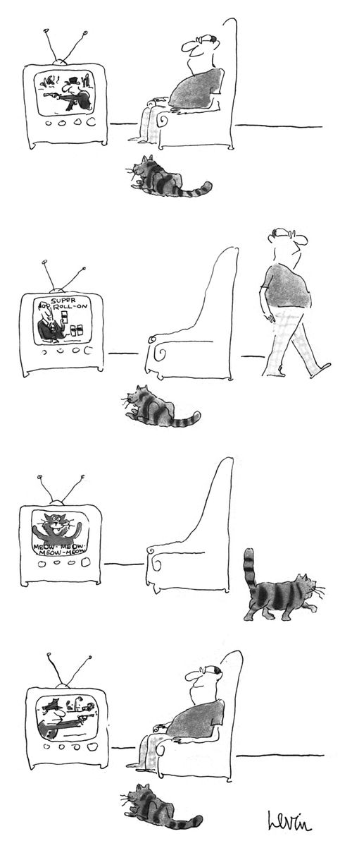 A man and his cat watch tv