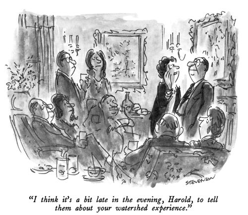 "I think it's a bit late in the evening, Harold, to tell them about your watershed experience."