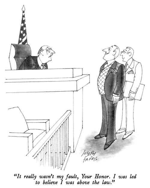 "It really wasn't my fault, Your Honor. I was led to believe I was above the law."
