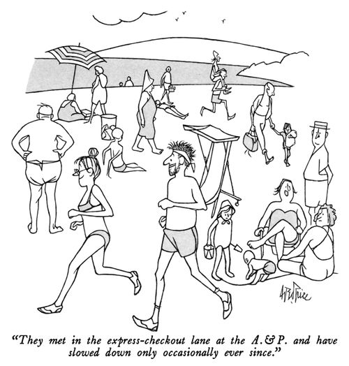 "They met in the express-checkout lane at the A.&P. and have slowed down only occasionally ever since."