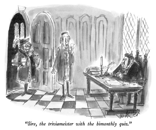 "Sire, the triviameister with the bimonthly quiz."