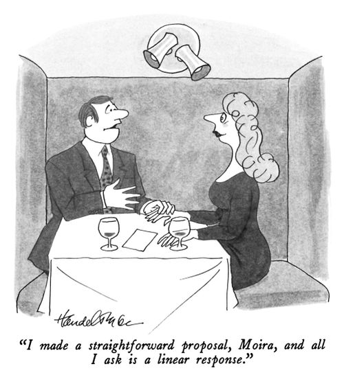 "I made a straightforward proposal, Moira, and all I ask is a linear response."