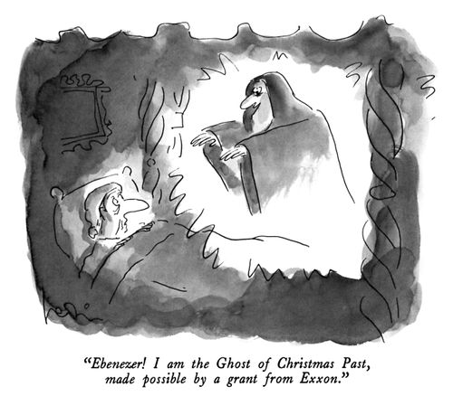 "Ebenezer! I am the Ghost of Christmas Past, made possible by a grant from Exxon."