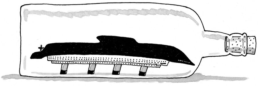 An upside-down cruise liner in a bottle.