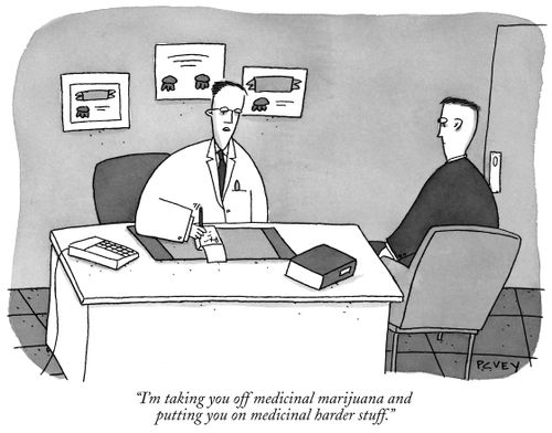 "I'm taking you off medicinal marijuana and putting you on medicinal harder stuff."