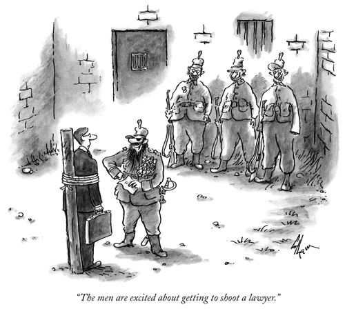 "The men are excited about getting to shoot a lawyer."