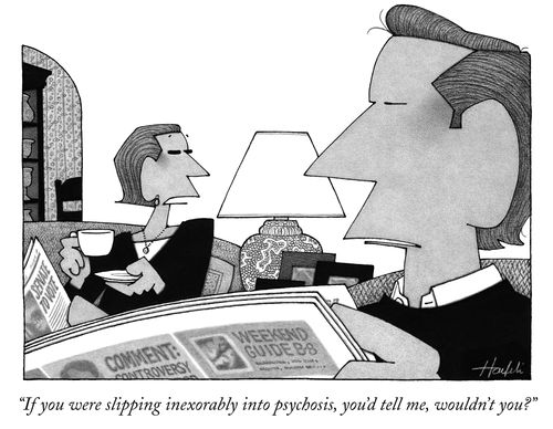 "If you were slipping inexorably into psychosis, you'd tell me, wouldn't you?"