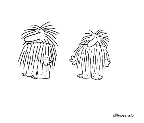 Identical bearded cavemen.