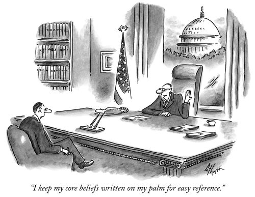 "I keep my core beliefs written on my palm for easy reference."