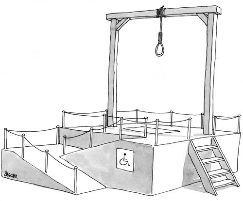A hangman's noose is made wheelchair accessible.