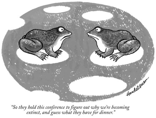 "So they hold this conference to figure out why we're becoming extinct, and guess what they have for dinner."