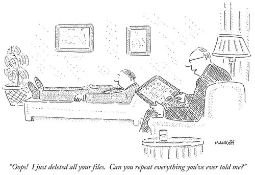 "Oops! I just deleted all your files. Can you repeat everything you've ever told me?"