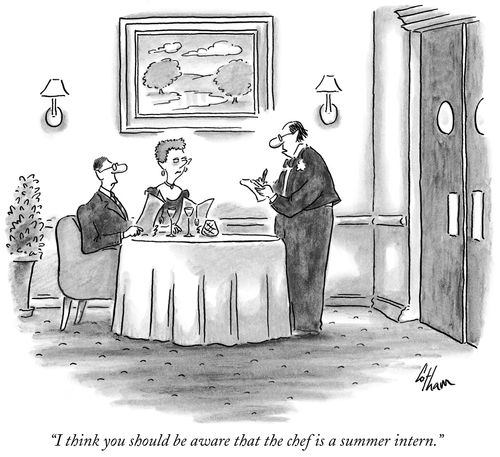 "I think you should be aware that the chef is a summer intern."