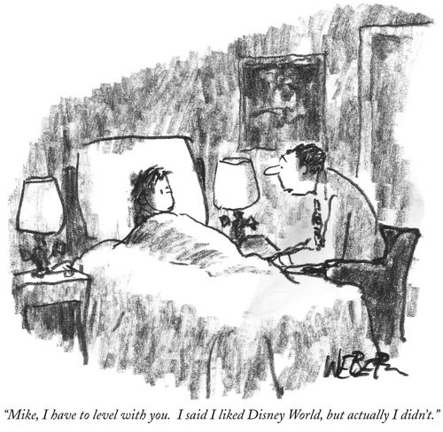 "Mike, I have to level with you. I said I liked Disney World, but actually I didn't."