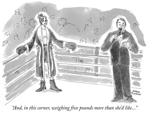 "And, in this corner, weighing five pounds more than she'd like..."