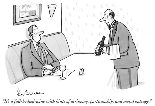 "It's a full-bodied wine with hints of acrimony, partisanship, and moral outrage."
