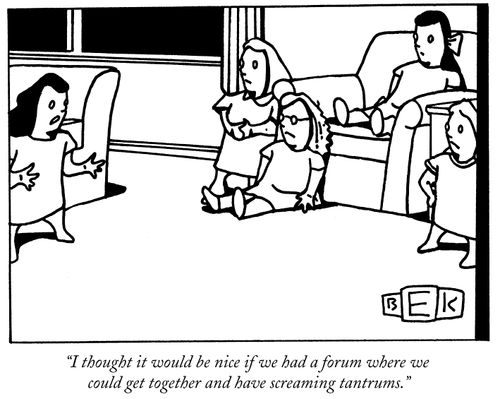 "I thought it would be nice if we had a forum where we could get together and have screaming tantrums."