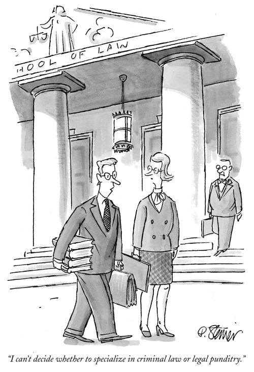 "I can't decide whether to specialize in criminal law or legal punditry."