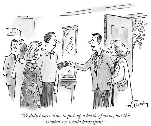 "We didn't have time to pick up a bottle of wine, but this is what we would have spent."