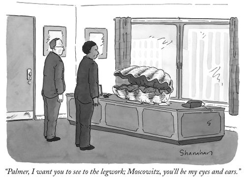 "Palmer, I want you to see to the legwork; Moscowitz, you'll be my eyes and ears."