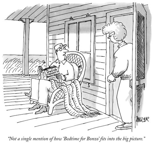 "Not a single mention of how 'Bedtime for Bonzo' fits into the big picture."