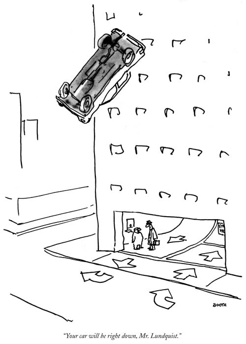"Your car will be right down, Mr. Lundquist."