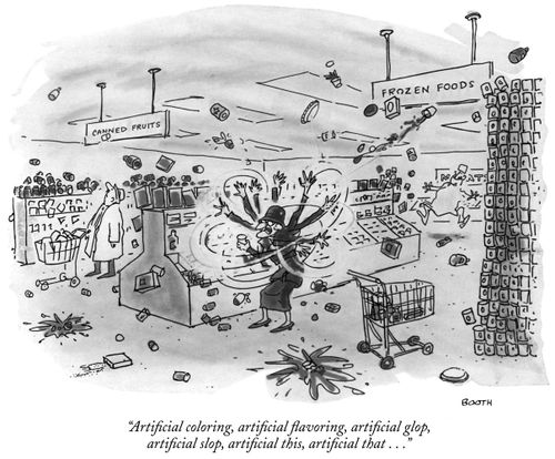 "Artificial coloring, artificial flavoring, artificial glop, artificial slop, artificial this, artificial that..."