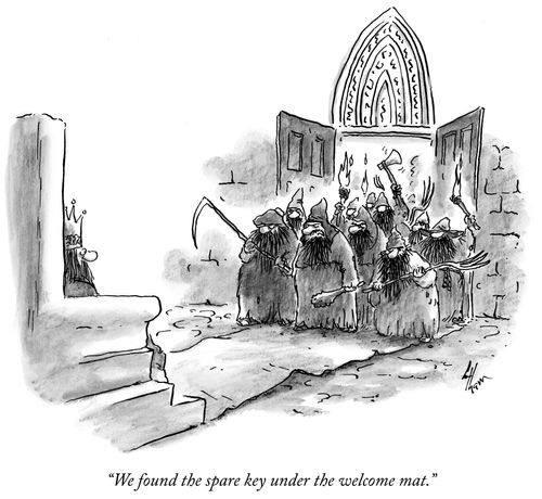 "We found the spare key under the welcome mat."