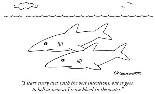 "I start every diet with the best intentions, but it goes to hell as soon as I sense blood in the water."