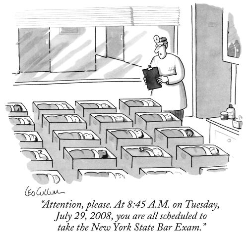 "Attention, please. At 8:45 A.M. on Tuesday, July 29, 2008, you are all scheduled to take the New York State Bar Exam."
